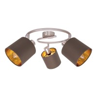 3-seater wall and ceiling rondel "Maron" made of metal-satin-matt with fabric umbrellas in brown, with E14 socket, lamp for living room, dining room, hallway and office, 28.5 cm diameter