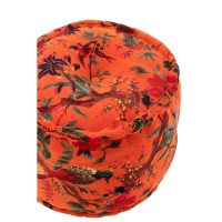 J-Line Poef Rond Vogels/Bloemen Katoenfluweel Oranje