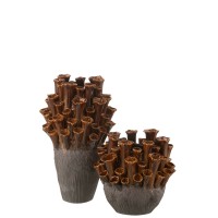 J-Line  vaas Anemone - porselein - bruin/grijs - large - 46.5 cm hoog