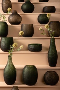 Elichi Green Round Glass Vase Low