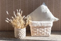 J-Line set of 2 rectangular baskets - faux fur/rattan - natural/white