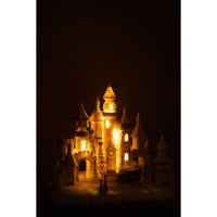 J-Line decoratie Peperkoek Kasteel + Trein - polyresin - beige/wit