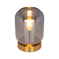Glass table light "Alessio", 17 cm high, Ø 12 cm, gold-colored metal, smoke glass, E14