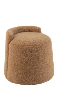 J-Line Poef Teddy Round+Rugleuing Bouclé Camel