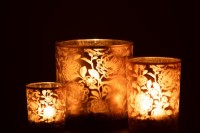 J-Line Lantern Flowers Glass Matte Brown/Silver Large