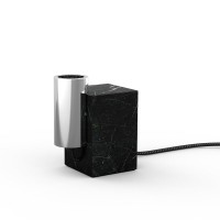 Marmortischleuchte "GEMMA" 16 cm hoch, aus Marmor und edelstahlfarbenem Metall, E27-Fassung, Beleuchtung für Esszimmer, Wohnzimmer, Diele oder Büro