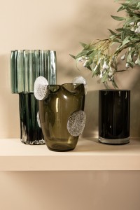 Giah Green Solid Glass Vase With Deco Rounds S