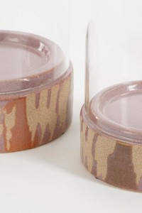 Javi Candle holder - Set of 2 - H35 x Ø19 cm - Ceramic, Glass - Pink, beige