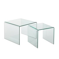 J-Line bijzettafel - glas - transparant - set van 2