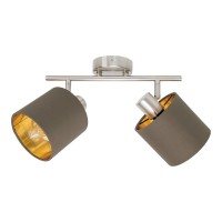 2-seater wall and ceiling lamp "Maron" made of metal-satin-matt with fabric umbrellas in brown, with E14 socket, lamp for living room, dining room, hallway and office, 46 x 12 cm