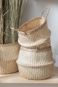 J-Line Set of 3 Baskets Retractable Seagrass White