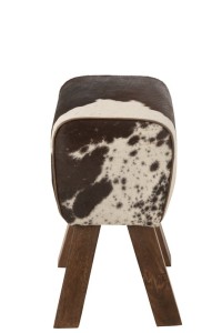 J-Line Stool Cow Mango Wood/Fur Black/White