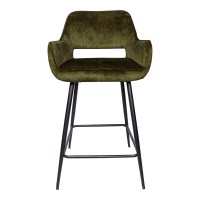 Fal LOW Velvet Green Bar Stool Black Metal Leg KD