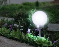 LED outside spherical spit "Ball" D: 25 cm, plastic earth skewer, white, with integrated LED