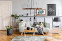 4 pendant lamp "Woodland", hanging lamp, metal and wood in black, and natural E27 socket, for dining room, living room, hallway or office, 100 cm long