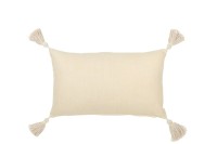 J-Line cushion Rectangle Flower + Tassels - cotton - light yellow