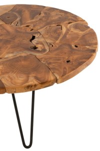 J-Line Coffee Table Samuel Round Teak Wood Brown - 80.00 x 80.00 x 36.50 cm