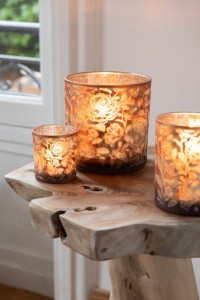 J-Line Lantern Flowers Glass Matte Brown/Silver Large