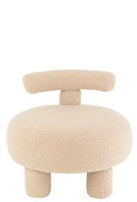 J-Line Stool Round With Backrest Bouclé Warm Beige