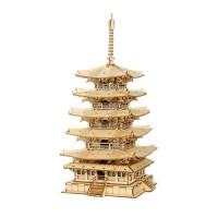 3D Wooden Puzzle Five-storied Pagoda, Robotime, TGN02, 16x16x32cm