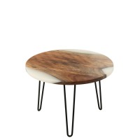 J-Line Bijzettafel Rond Acacia Hout/Epoxyhars Naturel/Wit