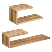 Josha Wandplank Zwevend - Set van 2 - L80 x B21 x H20 cm - Gerecycled Hout - Bruin