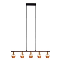 5 hanglamp "Corbis", echtelijke lamp gemaakt van zwart in zwart, met goud en rotan, met E14 -aansluiting, voor eetkamer, woonkamer, gang of kantoor, 100 cm lang