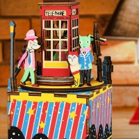 Music Box Wood DIY 3D Puzzle Phone Booth, Robotime, AM401, 9×8.1×17.1 cm