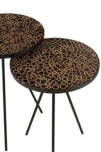 J-Line side table Rings - wood/glass - brown/black