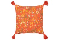 J-Line cushion Square Flowers + Tassels - cotton - orange