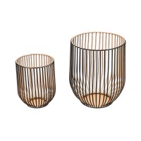 Candle holder - Metal - Black/Gold - S2 -13x13x16cm|9x9x11cm