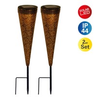 2er-Set LED Solarleuchte "PAULA" , für Außen, Erdspieß aus Metall und Kunststoff in Braun, mit integrierter LED