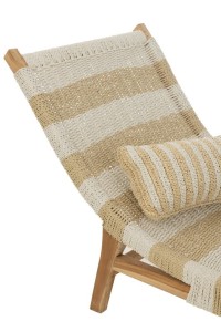 J-Line lounger + cushion Stripes - plastic/teak - white/natural