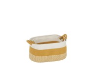 J-Line Set of 3 Spool Basket Rectangle Stripes + Handles Textile White/Orange