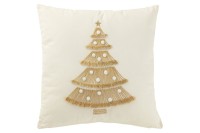 J-Line Cushion Christmas Tree Fringes + Pompoms Cotton White/Gold