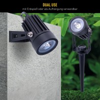 3er LED Solarspot mit Erdspieß ""Spoti"" Außen-Erdspieß aus Metall und ABS-Kunststoff in Schwarz,, mit fest verbauten LEDs mit drei Leistungsstufen