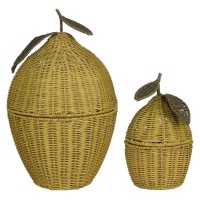 Storage Basket with Lid - Set of 2 - H48 x Ø30 cm - Rattan - Yellow