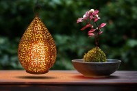 LED decol light 27.8 cm high in antique gold, for outside, made of metal and plastic, with integrated LED