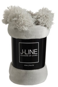 J-Line Plaid Pompom - polyester - light gray - 170 x 130 cm