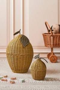 Storage Basket with Lid - Set of 2 - H48 x Ø30 cm - Rattan - Yellow