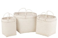 J-Line set of 3 baskets Square - rattan - white