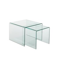 J-Line bijzettafel - glas - transparant - set van 2
