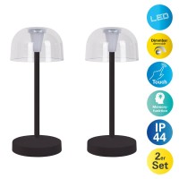 2 Set LED battery table light "Gomba" for outside and inside, made of metal and plastic in black, 18.5 cm high