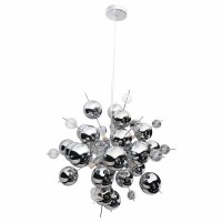 Pendelleuchte "EXPLOSION" chrom aus Metall und Glas, G9 Fassungen, Hängelampe für Esszimmer, Wohnzimmer, Diele oder Büro, Øca. 65 cm