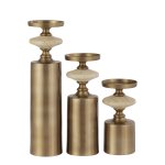 Nikolaos Brass Candleholder Travertine Round M