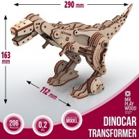 Mr Playwood 3D Wooden Puzzle, Transformer Dinocar, 10105, 14.5(29)x11.5(11.5)x8.5(16.5)cm