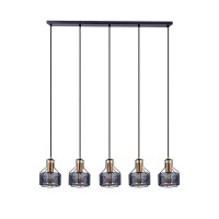 5er Pendelleuchte "FORO" Retro Pendellampe aus Metall in Schwarz, und Gold mit E27-Fassungen, 96 cm lang. Stilvolle Beleuchtung für Wohnzimmer, Esszimmer oder Küche.