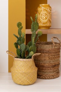 J-Line Set of 3 Baskets Retractable Seagrass Yellow