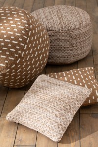 J-Line Pouf Round Lines Outdoor Polyester Brown/White