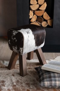 J-Line Stool Cow Mango Wood/Fur Black/White